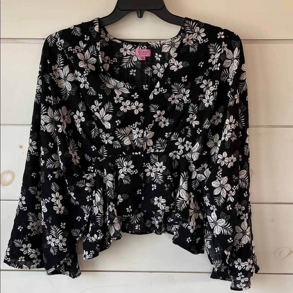 Black Floral Ruffled Peplum Blouse